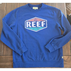 Reef Sweatshirt Medium Blue Crewneck Pullover Graphic Logo Surf Skate Streetwear